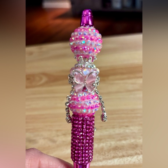 handcrafted Other - NEW Bejeweled Pink Crystal Ballpoint Pen with Butterfly Accent